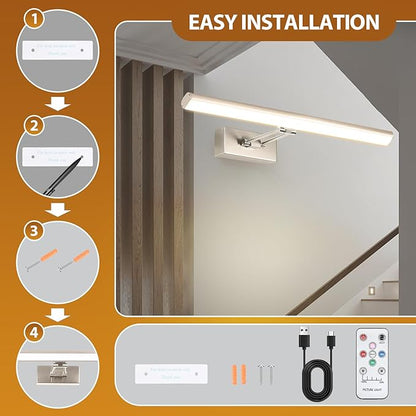 Picture Light, 16 inches Art Light, Picture Light Battery Operated,3CCT Picture Lights for Wall,Battery Operated Wall Lights,Gallery Light for Wall,Photo,Library (Satin Nickel)