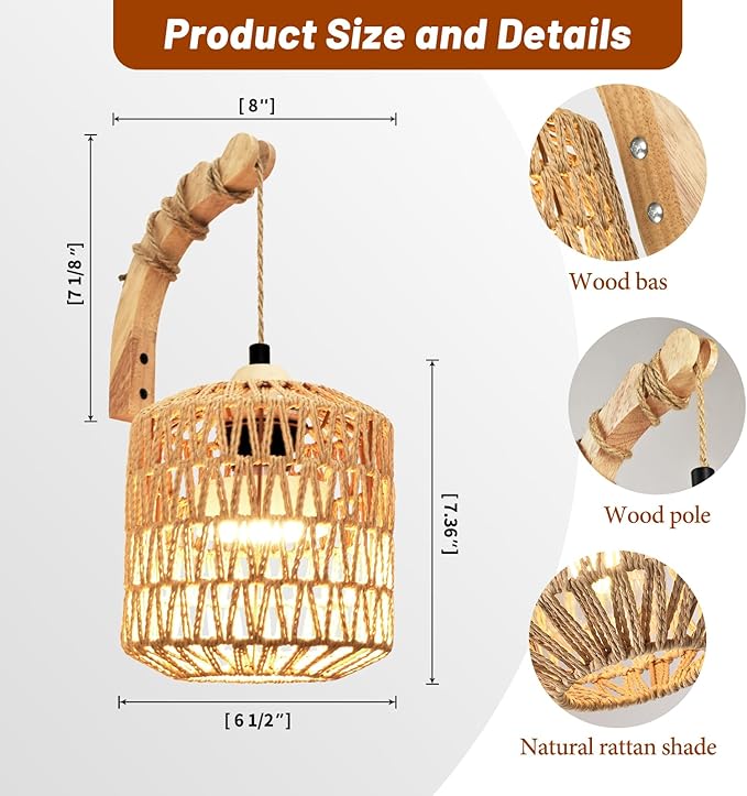 Battery Operated Wall Sconce Set of Two, Rattan Wall Sconces with Remote RGB 15 Colors Dimmable, Farmhouse Boho Wall Lights for Bedroom Living Room Entryway