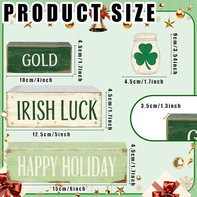 St. Patrick’s Day Decorations - St Patrick Day Irish Luck Tiered Tray Decor Set - Wooden Shamrock Tabletop Decoration - Rustic Farmhouse Holiday Home Decor for Indoor Shelf Mantel Coffee Table Gift