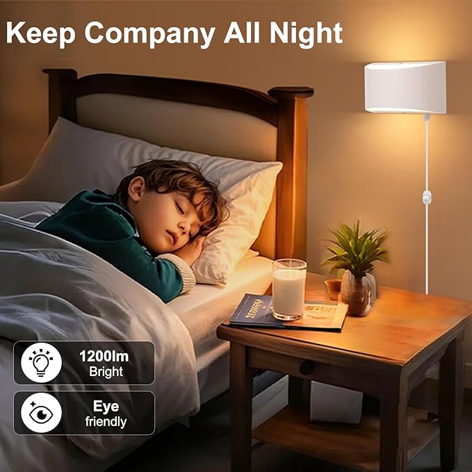 Lightess Plug in Wall Sconces 12W Modern LED Wall Light Dimmable Indoor Up Down Wall Lamp for Bedroom Living Room Hallway Staircase, Warm White