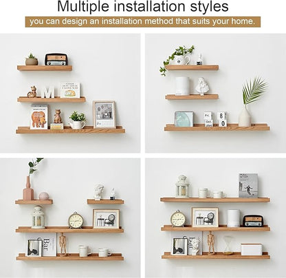 Oak Floating Shelves - Natural Wood Wall Mounted Display Picture Ledge - Home Office Living Room Bedroom Wall Storage Shelf - 6x20 Inch