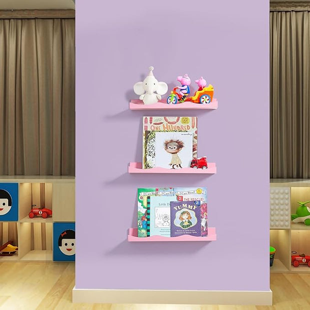 AZSKY Floating Bookshelf for Kids, Floating Shelves for Wall Cloud Picture Ledge Shelf Pink 16 Inches Nursery Book Shelves Set 3, Baby Book Shelf for Kids Room, Toddler Room, Baby Room, Nursery Decor
