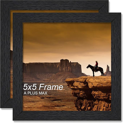 A PLUS MAX 5x5 Picture Frame Set of 2, Black Engineered Wood Frame for 5 x 5 Inch Picture Poster Photo, Light Weight 5 by 5 Frame with Wood-grain for Wall - 2 Pack/Black/5"x5"