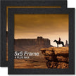 A PLUS MAX 5x5 Picture Frame Set of 2, Black Engineered Wood Frame for 5 x 5 Inch Picture Poster Photo, Light Weight 5 by 5 Frame with Wood-grain for Wall - 2 Pack/Black/5