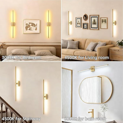Battery Operated Wall Sconce Set of 2, 10000mAh Rechargeable Wall Sconces with Detachable Battery, Indoor 350°Rotate Wall Lights for Bedroom Living Room, Gold, 31.5 Inch