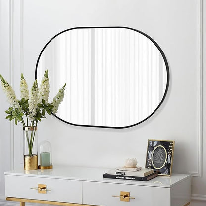 Oval Black Bathroom Mirror,24 x 36 Inch Wall Vanity Modern Tempered Glass Mirror for Over Sink,Bedroom,Living Room,Entryway