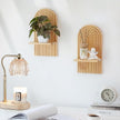 Boho Shelf Wall Decor - Bohemian Floating Shelves for Nursery Bedroom Living Room Aesthetic Hanging Shelf Modern Rainbow Wall Candle Holder (Natural)