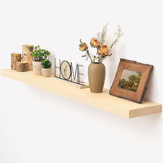 Marsmiles 48 Inch Floating Shelf | Unfinished Natural Wood Floating Shelves for Wall | 48" W x 7.7" D x 1.6" H Natural Wooden Shelves for Living Room Bathroom Kitchen