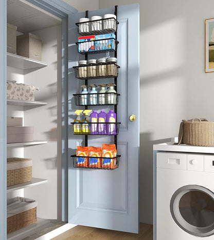 12 Inch Wide Narrow Over The Door Pantry Organizer, Pantry Organization and Storage, Black Metal Hanging Deep Basket Wall Spice Rack Seasoning Shelves, Home & Kitchen Essentials, Apartment