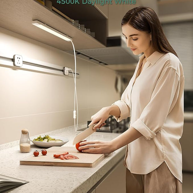 ASOKO 16 Inch Under Cabinet Lights,Plug and Play Under Counter Lighting,4500K Daylight White with 700LM Bright,ETL Light Bar with ON/Off Switch for Kitchen,Under Desk,Workbench-2 Pack