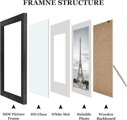 Picture Frames, Made of Real Glass and Wooden Frame, Gallery Photo Frames Set of 10 for Collage Wall Decor, Multi Sizes Including 8x10, 5x7, 4x6 for Mounting or Tabletop Display, Black