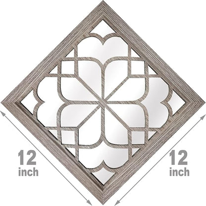 Wocred Set of 2 Farmhouse Square True Mirrors,Vintage Style Barn Wood Wall Decor, Accent Mirrors for Bathroom Renovation,Bedrooms,Living Rooms (12”x12”)