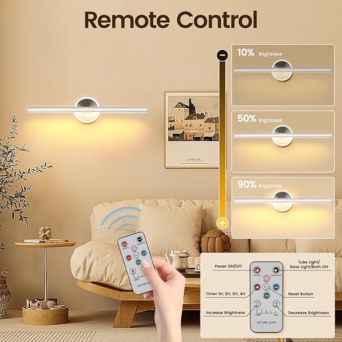 Picture Light, 16 inches Art Wall Light, Picture Light Battery Operated,Battery Operated Wall Lights,Gallery Light for Painting,Photo,Library (Satin Nickel)