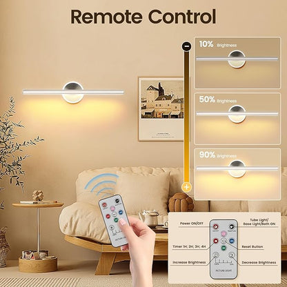 Picture Light, 16 inches Art Wall Light, Picture Light Battery Operated,Battery Operated Wall Lights,Gallery Light for Painting,Photo,Library (Satin Nickel)