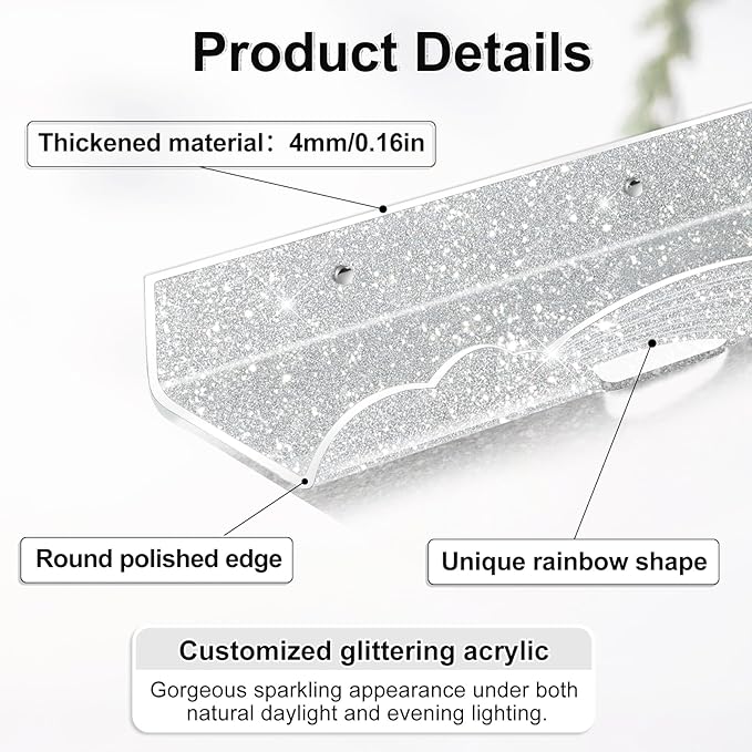 Rainbow Glitter Acrylic Floating Shelves, 15.7