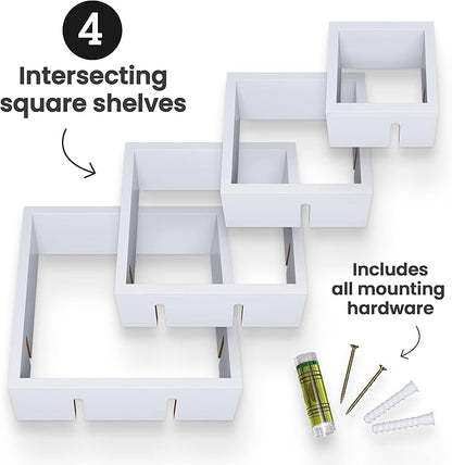 Greenco Gray Floating Cube Shelves - Intersecting Wall Mounted Shelves - Bedroom Decor for Men - Wall Decor Square Shelves for Bedrooms, Living Rooms & More - Set of 4 Box Shelves