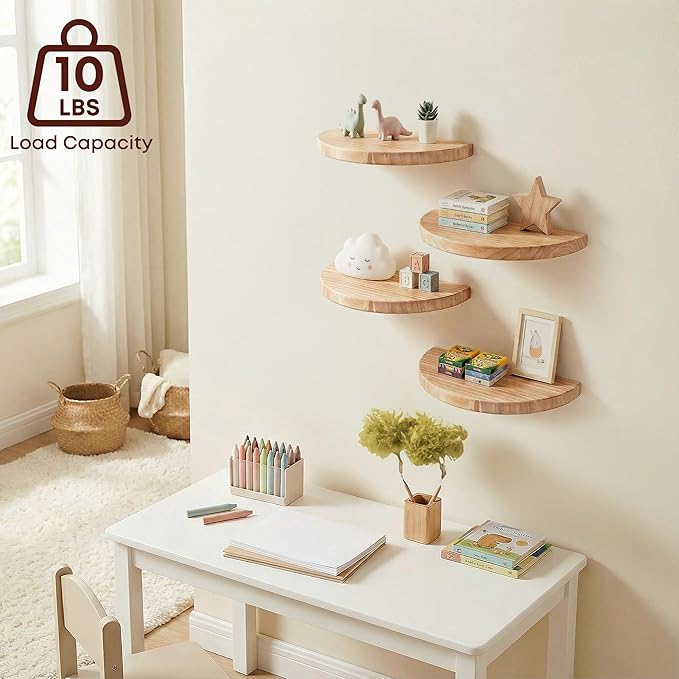 Small Wood Floating Shelves (2-Pack, 8-inch Diameter) - Round Sturdy Invisible Wall Mount Display for Small Plants,Toys,Bathroom,Living Room Storage & Modern Rustic Décor (Carbonized Brown)