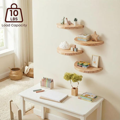 Small Wood Floating Shelves (2-Pack, 8-inch Diameter) - Round Sturdy Invisible Wall Mount Display for Small Plants,Toys,Bathroom,Living Room Storage & Modern Rustic Décor (Carbonized Brown)