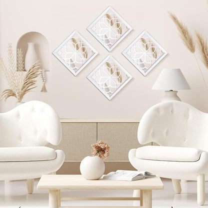Tatuo 4 Pcs Mirrors Square Wall Mirror, Gorgeous Rustic Farmhouse Accent Mirror, Rustic for Bathroom Renovation Bedrooms Living Rooms, 12 x 12 Inch(Pure White)
