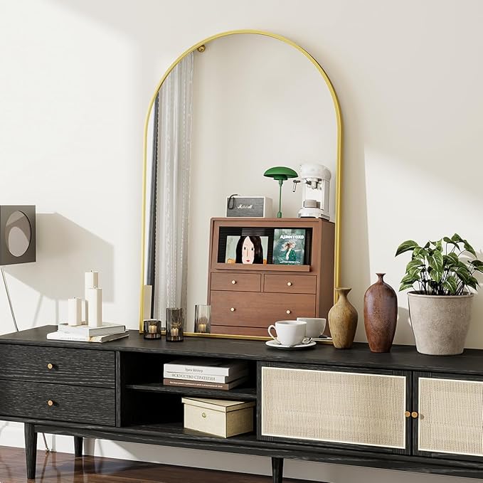 26x38 inch Arch Wall Mirror, Gold Arched Bathroom Vanity Mirrors for Over Sink, Metal Frame Room Wall Decor Haning or Leaning for Entryway, Bedroom, Living Room