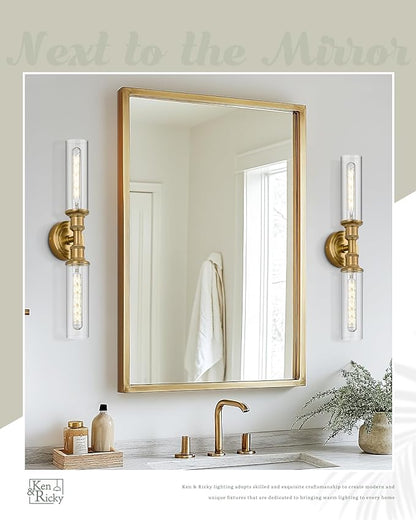Ken & Ricky 24" Modern Bathroom Sconces Wall Lighting,Brushed Gold Wall Sconce Vanity Lights with Clear Glass for Bathroom Living Room Bedroom KR3376-W-BG-1PK