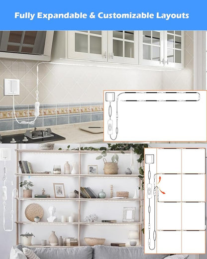 Under Cabinet Lighting, (8) Linkable 12-Inch Flexible LED Light Strips Kit, 20W 2000lm Daylight White, Durable LED Lights for Bookcases, Cabinets, Pantries, Showcase, Closet (Warm White)