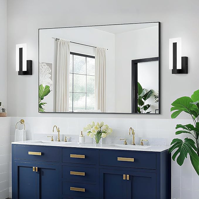Modern LED Wall Sconce, Black Indoor Wall Light Fixtures, 6000K Cold White Wall Mounted Lamp Set of 2, Acrylic Wall Sconce Lighting for Hallway, Bedroom, Stairway, Corridor, Bathroom