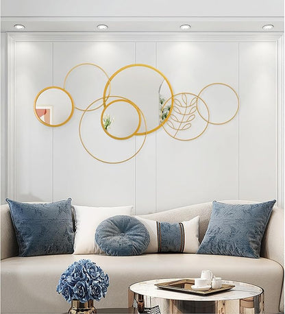 Golden Wall Mirror Set, Wall Mounted Metal Circle Mirror Set Modern Round Decorative Mirrors for Living Room Bedroom Bathroom Entryway 20x40 Inch Home Decor