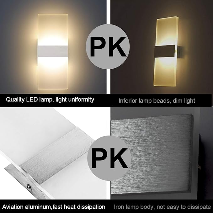 ChangM LED Wall Sconce Modern Wall Light Lamps 12W Warm White Up and Down Indoor Acrylic Lighting Fixture for Living Room Bedroom Hallway Conservatory Home Room Decor Not Dimmable No Plug(3 Pack)