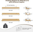 RICHFOCUS Floating Shelves for Wall, 24 inch Solid Wood Picture Ledge Shelf for Wall Storage, Nursery Book Shelves with Lip for Living Room Bathroom Bedroom Kitchen, Set of 3, Natural