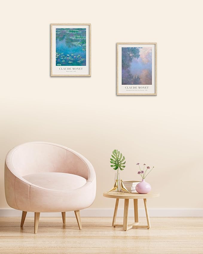 HesenDot Unframed Claude Monet Wall Art Set of 3,12x16in Water Lilies Impressionist Canvas Prints,Abstract Posters Decor,Minimalist Modern Artwork for Living Room Bedroom Office Home