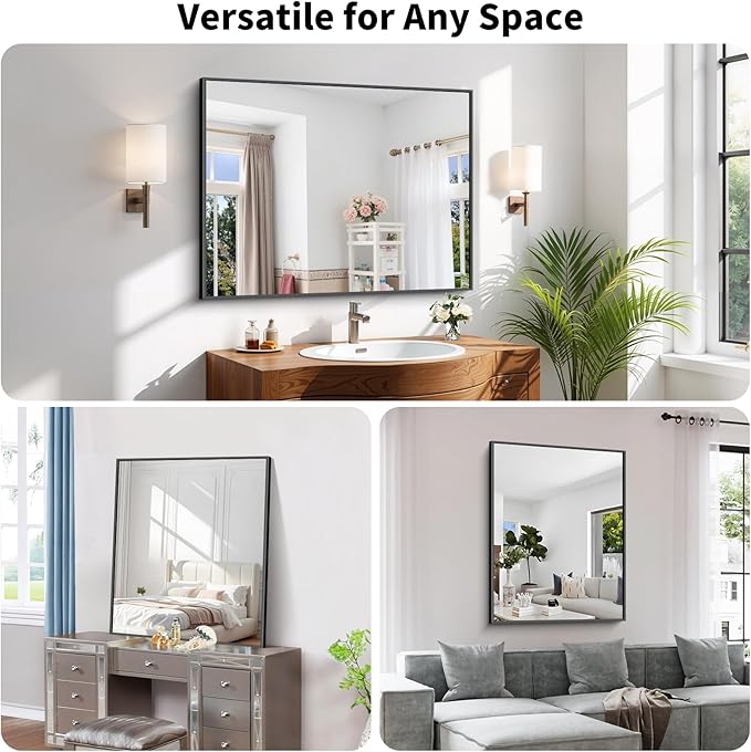 Koonmi Black Framed Bathroom Mirror - Shatterproof 30