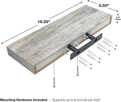 Sorbus Floating Shelves - 3 Pack 16 Inch Rustic Wall Shelves for Bedroom, Kitchen, Living Room, Bathroom Shelves, Home Decor, Office - Floating Shelf for Trophy, Books, Frames, Toilet Paper