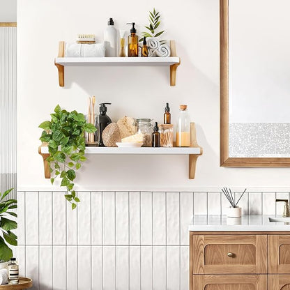 Wooden Floating Shelves for Wall, 15.7" W x 5" D x 0.6" H Large Wall Shelves, Hanging Storage Shelf with Sturdy Brackets for Living Room, Kitchen, Bathroom, Bedroom Decor, Walnut, 3 Packs