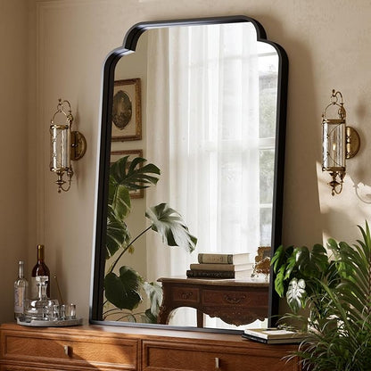 GLSLAND 30"x40" Petal Arch Bathroom Mirror, Modern Metal Frame Vanity Mirror with Scalloped Edge for Over Sink, Bedroom, Living Room, Entryway, Decorative Wall Mirror, Black