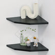Corner Wall Shelves Set of 2, Rustic Wood Corner Floating Shelves with Cable Raceway, Wall Mount Storage Display for TV Accessories, Baby Monitor, Speaker, Cable Box (Black, Diamond- 12 Inch)