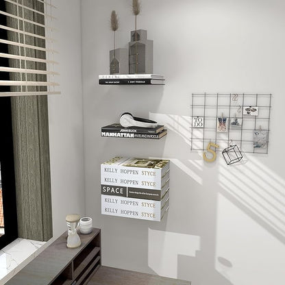 STORAGE MANIAC Floating Book Shelves for Wall Mounted Invisible Floating Bookshelves Heavy-Duty Steel Hidden Bookshelf Hanging Bookshelves for Bedroom Living Room Office, White 3-Pack Extra Large