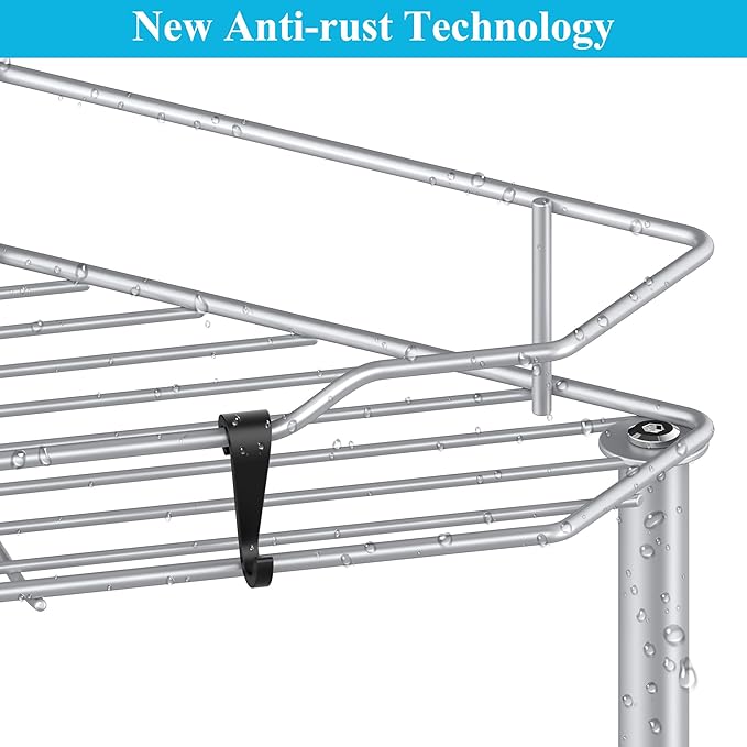 2 Tier Floor Standing Corner Shower Caddy Organizer Shelf with Hooks, Bathroom Shelves Stand Rack, Silver