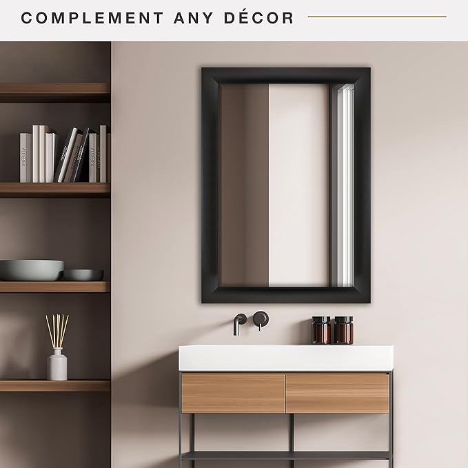 MCS 29.5x41.5 Large Wall Mirror, Classic Black Mirror, Vertical & Horizontal Wall Hanging Mirror for Bathroom, Bedroom & Livingroom