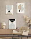 HesenDot Abstract Geometric Wall Art Set of 3, 40x60CM Minimalist Line Framed Canvas Prints, Boho Modern Beige Black Shapes Wall Decor for Living Room Bedroom Bathroom Office Home