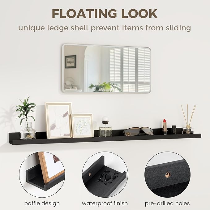 Axeman 30 Inch Floating Shelves | Picture Ledge Shelf Set of 2 | Black Wall Shelves with Lip | Black Picture Shelf for Wall with Ledge | Photo Ledges 30 Inch