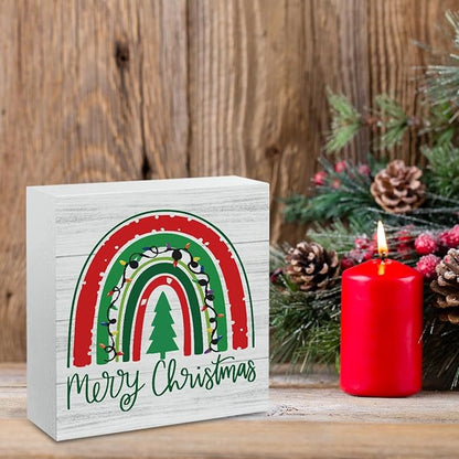 Merry Christmas Decor Christmas Teacher Sign Xmas Tree Rainbow Decor Decorations for Home Office Desk Table Cubicle Shelf Teachers Gift for Women Teacher 5 x 5 inch