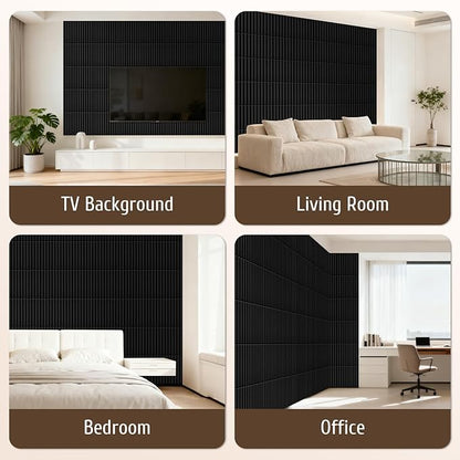 Qidejoy 33 Pcs 3D PVC Slat Wall Panels 12X12in Fluted Textured Paneling Modern Decorative Tiles Cuttable Paintable DIY Wall Art for Interior Decor, Bedroom, Ceiling, TV Background, Bathroom (Black)