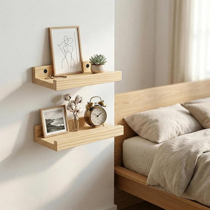 Z metnal Small Decor Shelves, Mini Floating Wooden Display Wall Shelf for Smart Speaker WiFi Collectables, Sauna Shelves, Wood, Wall Mounted, 8 x 5.5 inch, 2 Pack