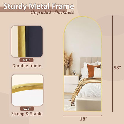 Full Length Mirror, 58" x 18.5" Arched Full Body Mirror Large Standing Floor Mirrors, Mirrors for Bedroom, Bathroom, Living Room Standing or Wall Leaning, Gold