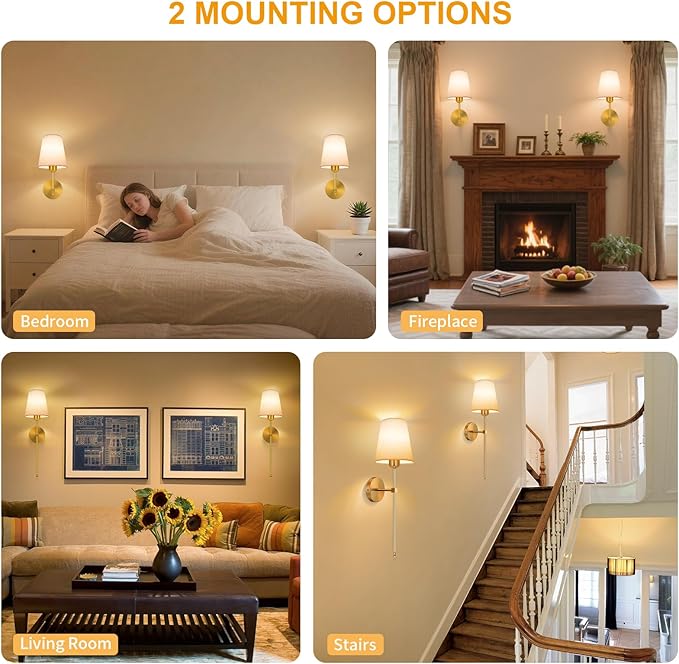 Battery Operated Wall Sconce, Gold Rechargeable Wall Lights with 10000mAh Dimmable Bulbs and 3 Dynamic Modes, 12 Colors Wireless Wall Lamps with Remote for Bedroom Living Room Hallway Decor, 2 Pack