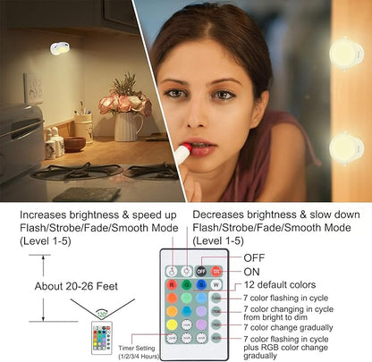 LED Accent Lights Battery Operated,Dimmable Picture Light with Remote,12 Color Changing Art Lights,Cordless Puck Light with 360°Rotate Lighting Head,Stick on Spotlight for Dartboard, Painting