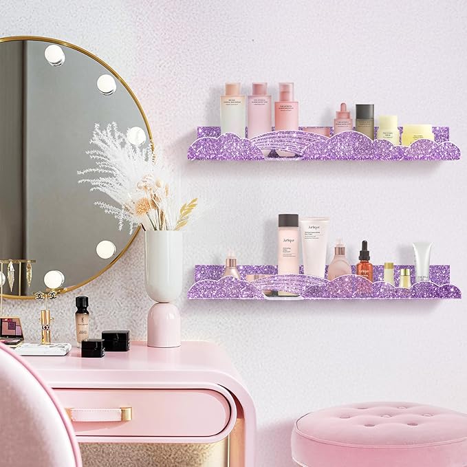 Rainbow Glitter Acrylic Floating Shelves, 15.7