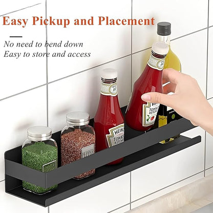 Floating Shelves Wall Mounted, Rustproof Stainless Steel Bathroom Shelf, Black Nail-Free Kitchen Spice Rack, Adhesive Storage Organizer for Shower & Home Decor