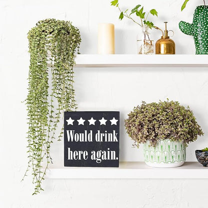 Bar Sign Desk Decor Wooden Box Sign Funny Coffee Bar Accessories Rustic Black Wood Block Plaque Box Sign for Home Outdoor Coffee Bar Kitchen Shelf Table Decoration Would Drink Here Again Sign